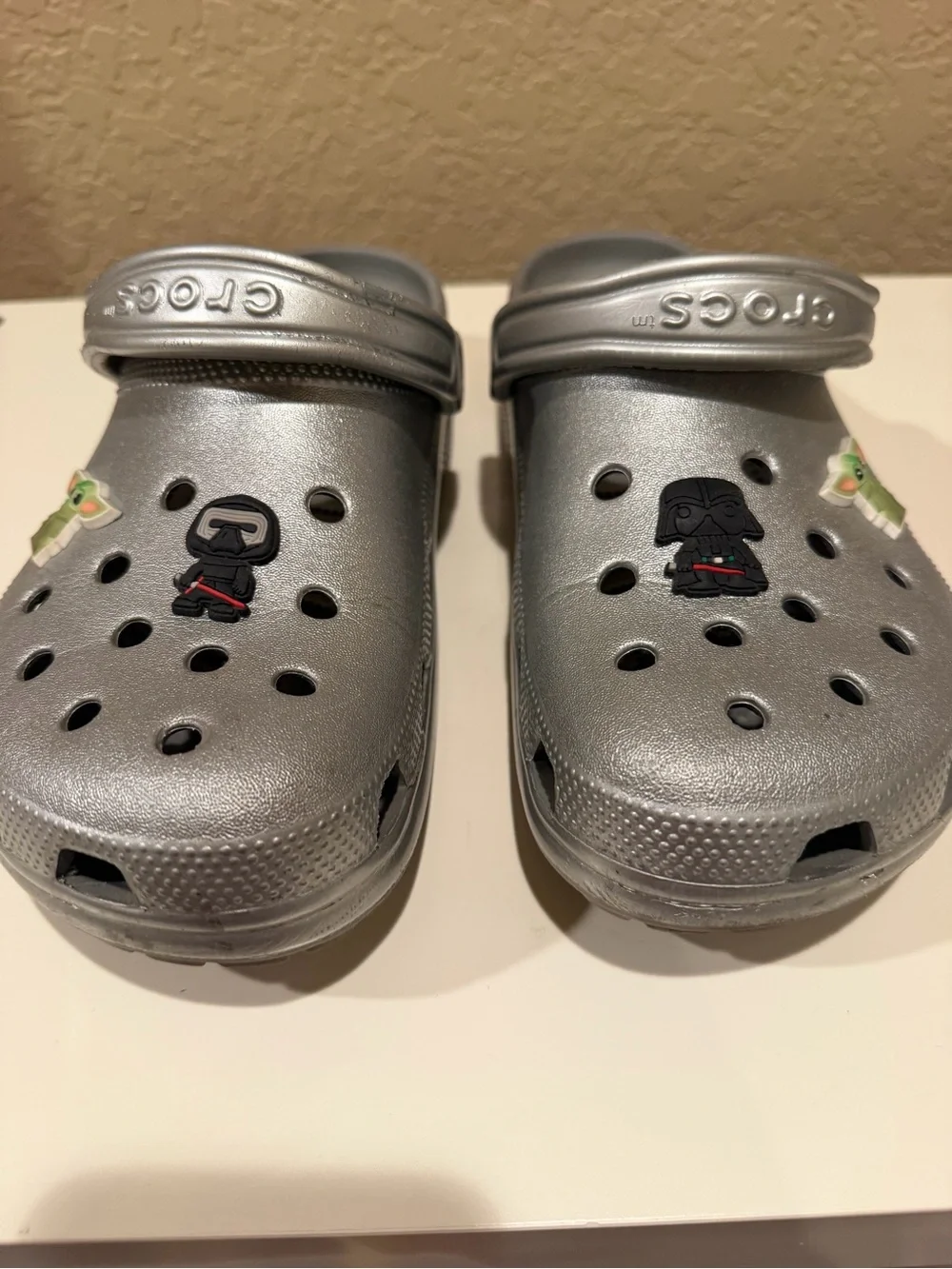CROCS Men’s Silver Metallic Slip-On Clogs with Star Wars
